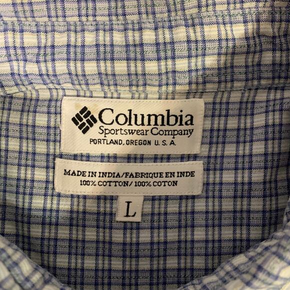 Columbia Men's Short Sleeve Button Down Blue Checkered Shirt Size Large - Picture 3 of 7